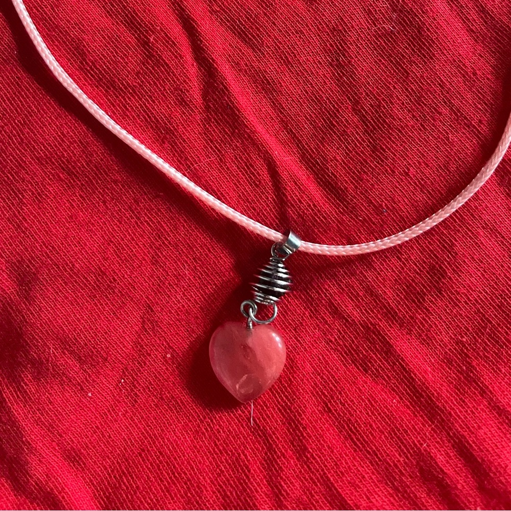 Hand Crafted Pink Tourmaline Heart Diffuser Charm Corded Medallion Necklace